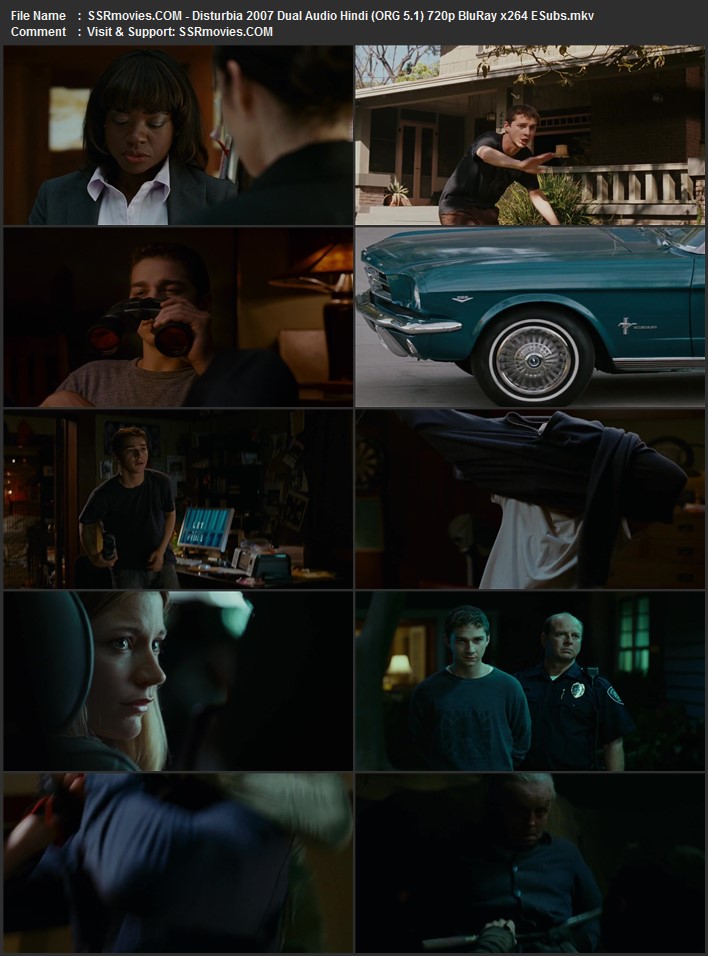 Disturbia 2007 Dual Audio Hindi (ORG 5.1) 1080p 720p 480p BluRay x264 ESubs Full Movie Download