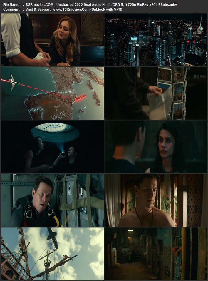Uncharted 2022 Dual Audio Hindi (ORG 5.1) 1080p 720p 480p BluRay x264 ESubs