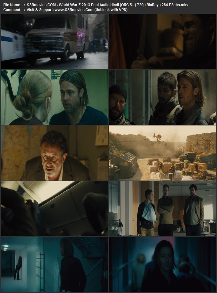 World War Z 2013 Dual Audio Hindi (ORG 5.1) 1080p 720p 480p BluRay x264 ESubs